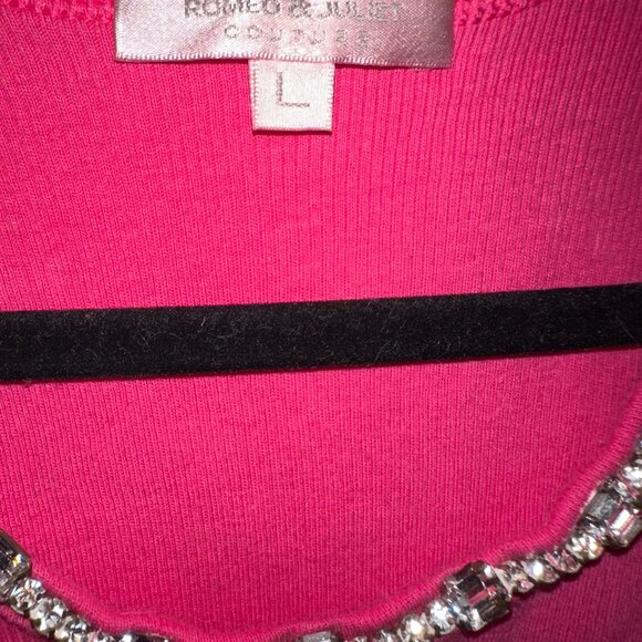 Romeo & Juliet Couture Pink Beaded Neck Ribbed Tank Top - Picture 3 of 4
